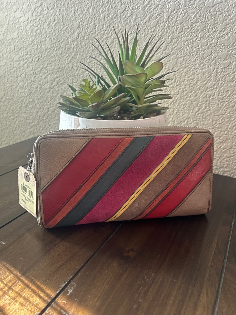Brand New Fossil Perfect PatchWork Wallet with Multicolor Diagonal stripes